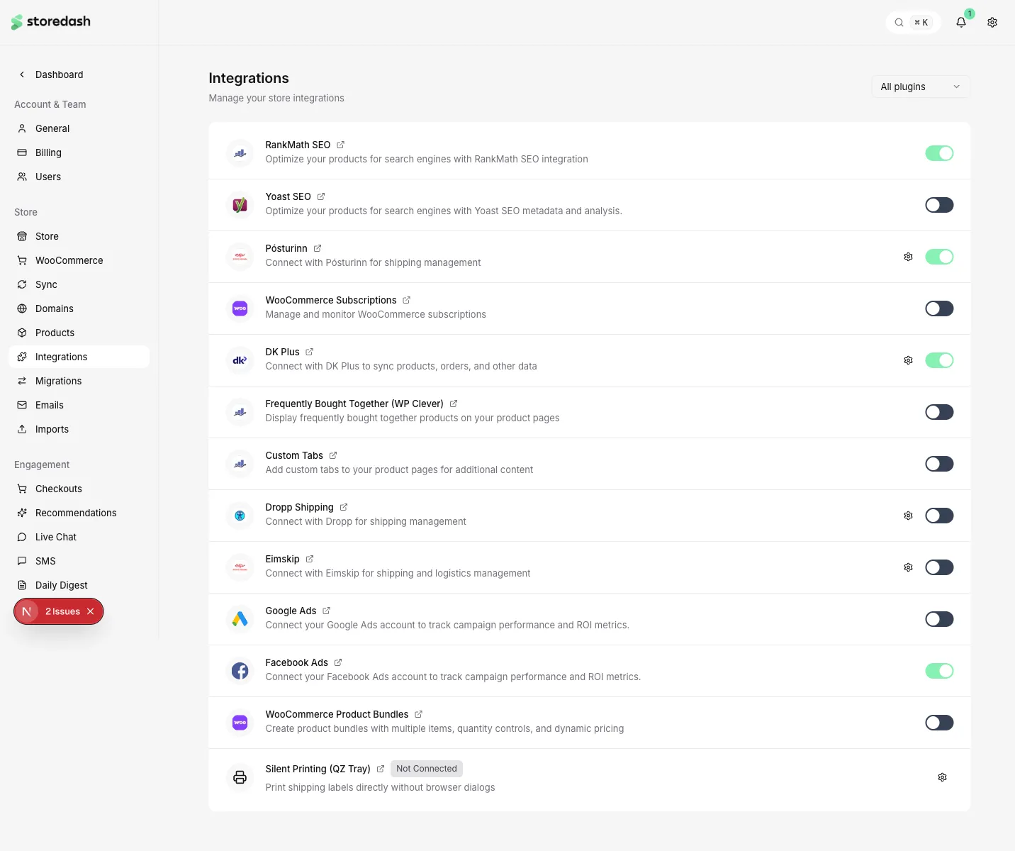 Integrations Settings